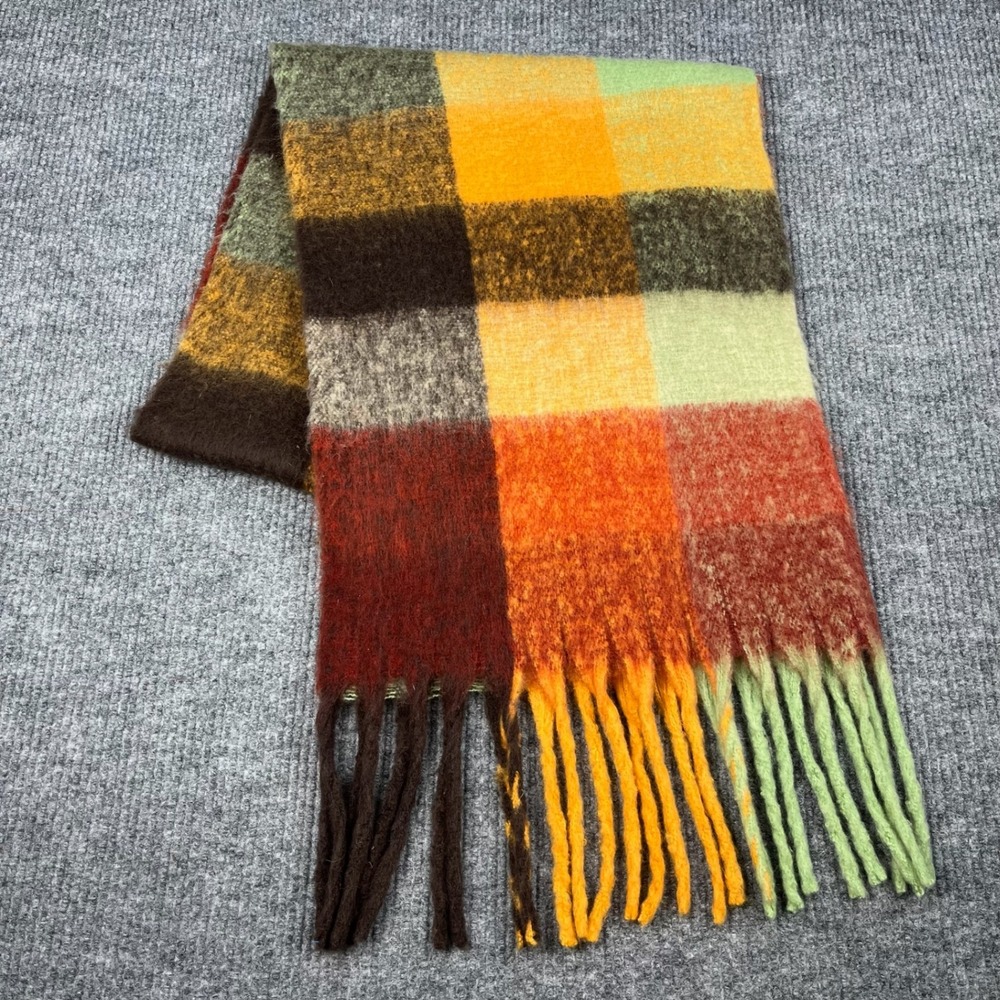 Acne Studios Unisex Scarf Oversized Check Plaid Mohair Wool Fringe Made in Italy